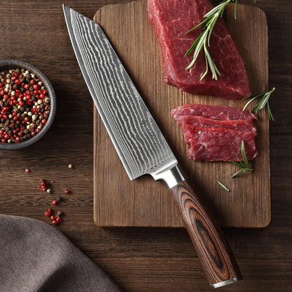 EDIB Meat Carving Knife, 7-Inch High Carbon Stainless Steel Blade | Meat knife for BBQ, roasts, and poultry, kitchen knife with VG10 Damascus blade and ergonomic pakkawood handle in gift box.