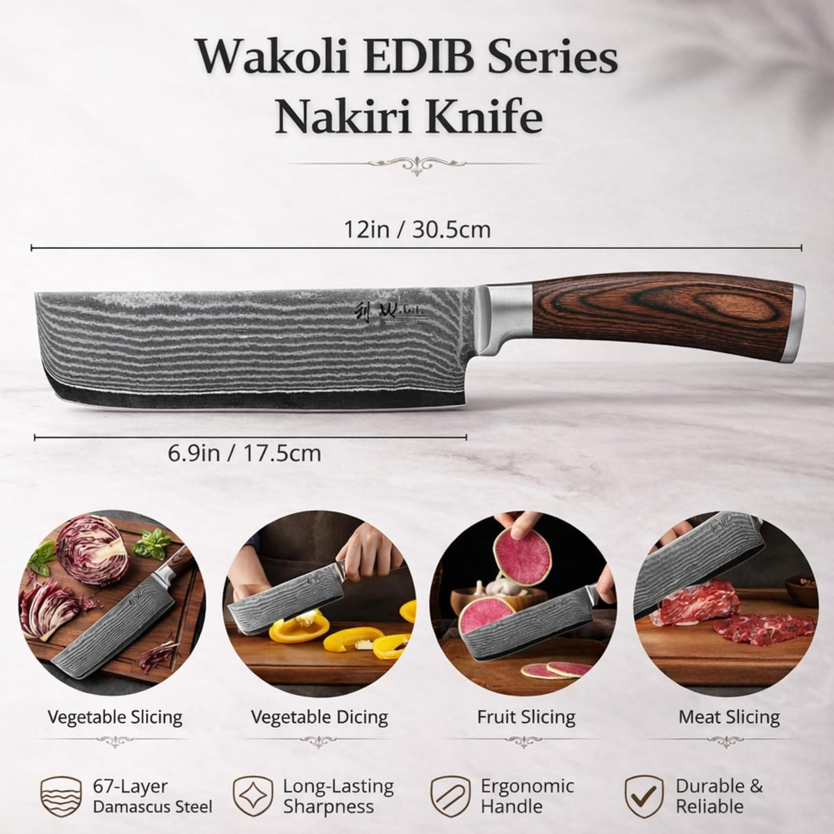 EDIB Meat Carving Knife, 7-Inch High Carbon Stainless Steel Blade | Meat knife for BBQ, roasts, and poultry, kitchen knife with VG10 Damascus blade and ergonomic pakkawood handle in gift box.