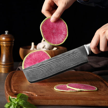 EDIB Meat Carving Knife, 7-Inch High Carbon Stainless Steel Blade | Meat knife for BBQ, roasts, and poultry, kitchen knife with VG10 Damascus blade and ergonomic pakkawood handle in gift box.
