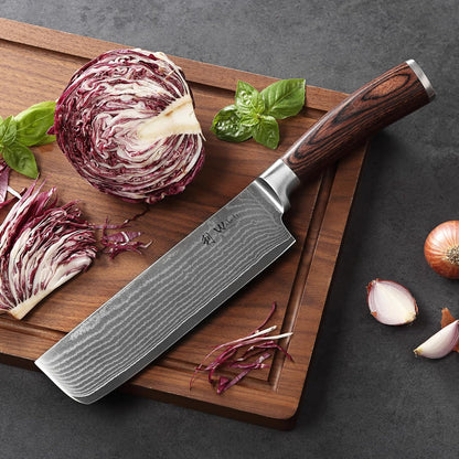 EDIB Meat Carving Knife, 7-Inch High Carbon Stainless Steel Blade | Meat knife for BBQ, roasts, and poultry, kitchen knife with VG10 Damascus blade and ergonomic pakkawood handle in gift box.