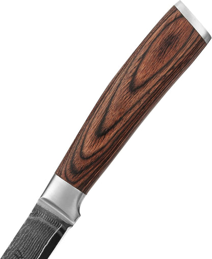 EDIB Meat Carving Knife, 7-Inch High Carbon Stainless Steel Blade | Meat knife for BBQ, roasts, and poultry, kitchen knife with VG10 Damascus blade and ergonomic pakkawood handle in gift box.