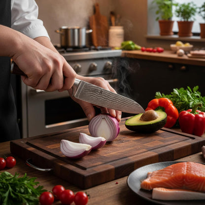 EDIB Meat Carving Knife, 7-Inch High Carbon Stainless Steel Blade | Meat knife for BBQ, roasts, and poultry, kitchen knife with VG10 Damascus blade and ergonomic pakkawood handle in gift box.