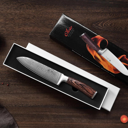 EDIB Meat Carving Knife, 7-Inch High Carbon Stainless Steel Blade | Meat knife for BBQ, roasts, and poultry, kitchen knife with VG10 Damascus blade and ergonomic pakkawood handle in gift box.