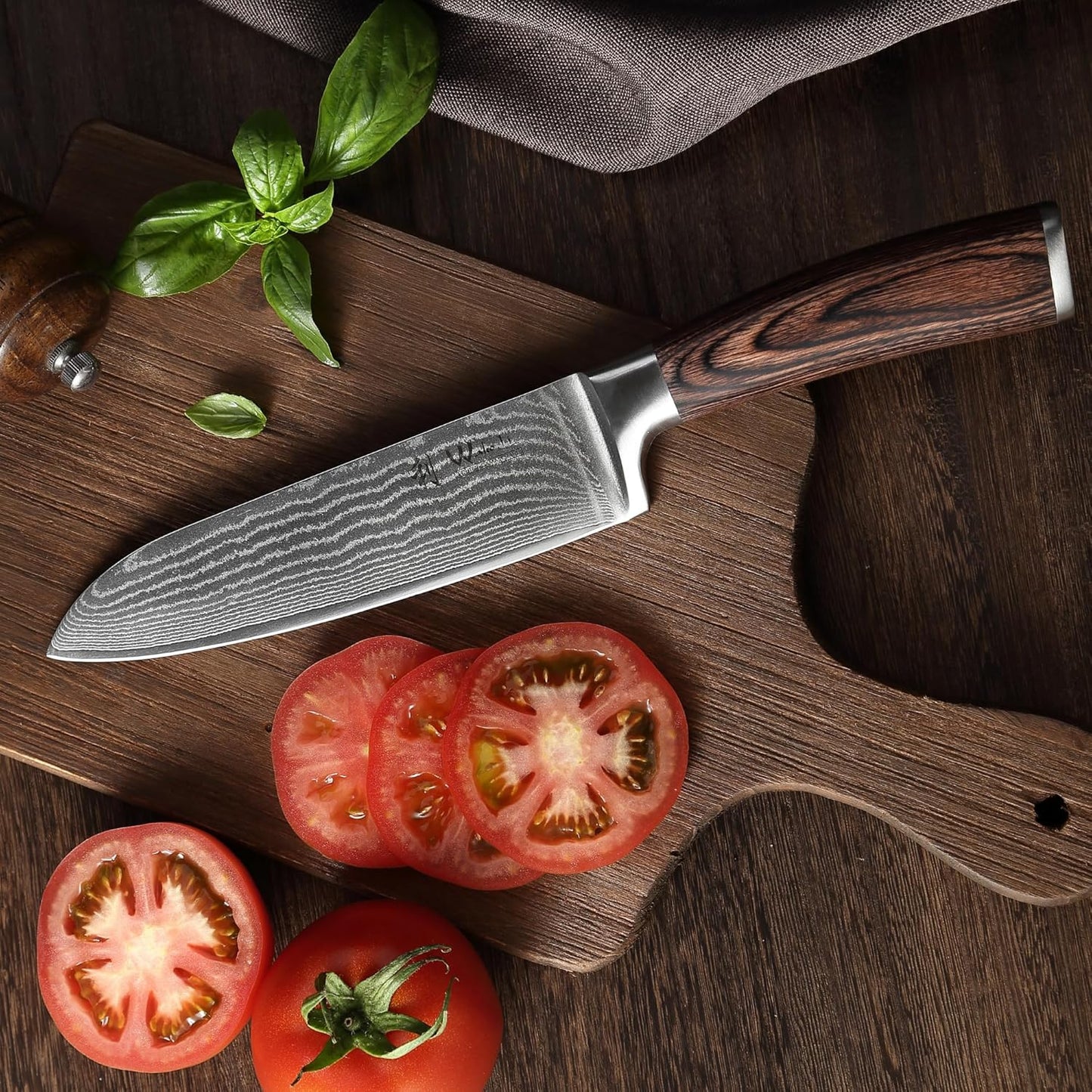 EDIB Meat Carving Knife, 7-Inch High Carbon Stainless Steel Blade | Meat knife for BBQ, roasts, and poultry, kitchen knife with VG10 Damascus blade and ergonomic pakkawood handle in gift box.
