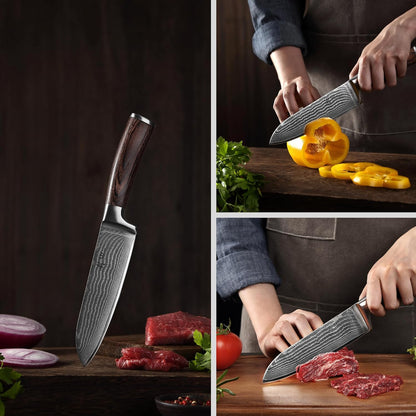 EDIB Meat Carving Knife, 7-Inch High Carbon Stainless Steel Blade | Meat knife for BBQ, roasts, and poultry, kitchen knife with VG10 Damascus blade and ergonomic pakkawood handle in gift box.