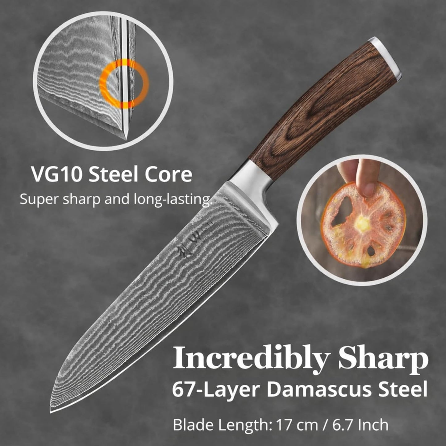 EDIB Meat Carving Knife, 7-Inch High Carbon Stainless Steel Blade | Meat knife for BBQ, roasts, and poultry, kitchen knife with VG10 Damascus blade and ergonomic pakkawood handle in gift box.