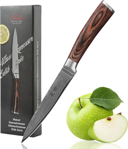 EDIB Meat Carving Knife, 7-Inch High Carbon Stainless Steel Blade | Meat knife for BBQ, roasts, and poultry, kitchen knife with VG10 Damascus blade and ergonomic pakkawood handle in gift box.