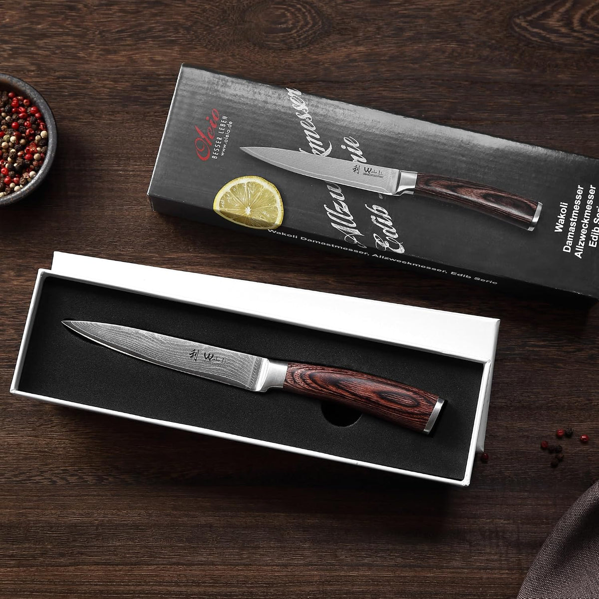 EDIB Meat Carving Knife, 7-Inch High Carbon Stainless Steel Blade | Meat knife for BBQ, roasts, and poultry, kitchen knife with VG10 Damascus blade and ergonomic pakkawood handle in gift box.