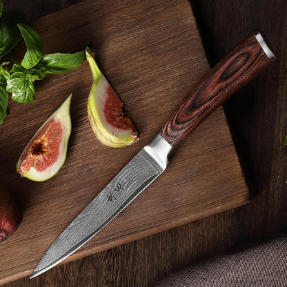 EDIB Meat Carving Knife, 7-Inch High Carbon Stainless Steel Blade | Meat knife for BBQ, roasts, and poultry, kitchen knife with VG10 Damascus blade and ergonomic pakkawood handle in gift box.