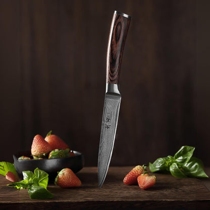 EDIB Meat Carving Knife, 7-Inch High Carbon Stainless Steel Blade | Meat knife for BBQ, roasts, and poultry, kitchen knife with VG10 Damascus blade and ergonomic pakkawood handle in gift box.