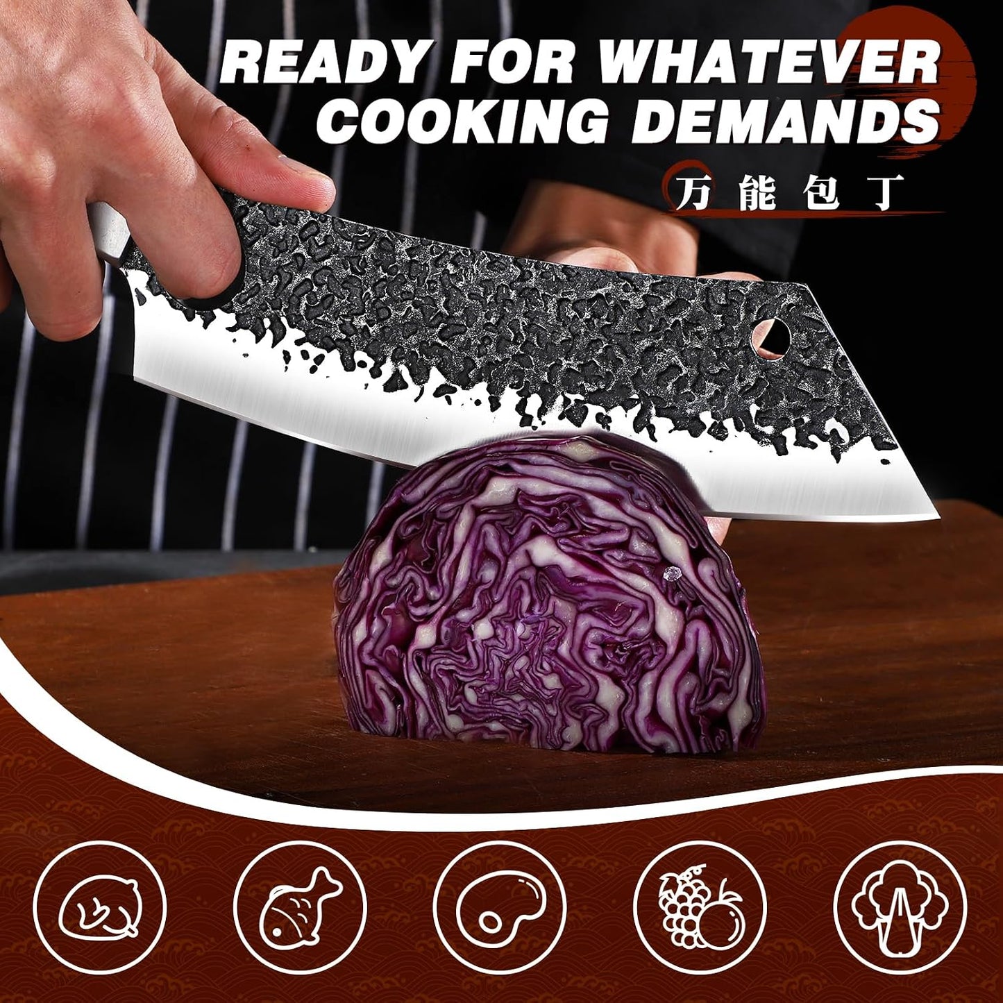 Huusk Kitchen Knife Set - Hand Forged Viking Chef Knives for Meat, Men Gift | Japanese High Carbon Steel Hand Forged, Butcher, Cleaver, Boning, Serbian Chef Knife, Rosewood Handle, for Home & Outdoor BBQ