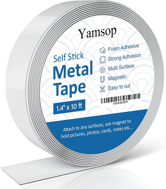 Adhesive Metal Strips for Magnets (1.4" x 10 ft), Metal Tape Self Adhesive for Magnets, Ferrous Tape Metal Tape Self Adhesive