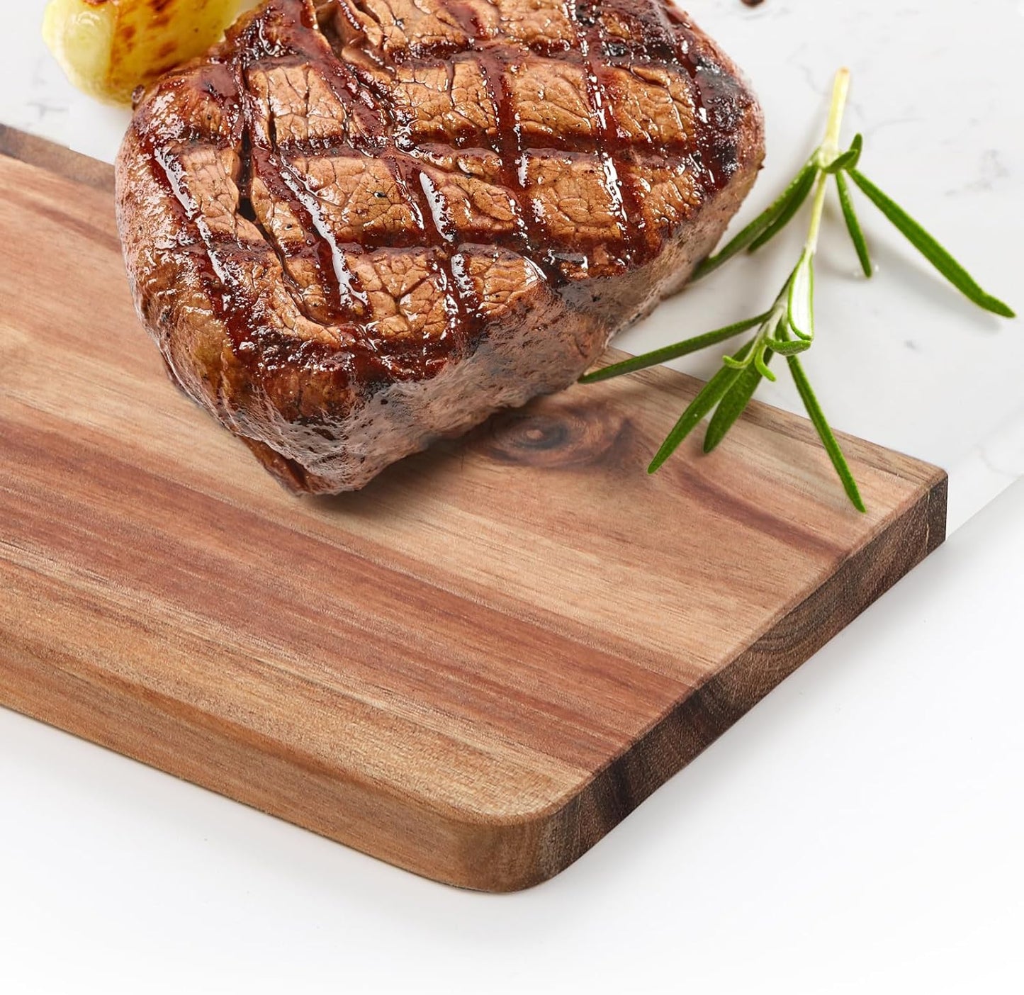 Marble and Acacia Wood Cutting Board, Charcuterie Chopping Board with Handle, Decorative Serving Board for Cheese, Steak, Bread, Fruit (white)