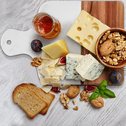 Marble and Acacia Wood Cutting Board, Charcuterie Chopping Board with Handle, Decorative Serving Board for Cheese, Steak, Bread, Fruit (white)