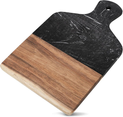 Marble and Acacia Wood Cutting Board, Charcuterie Chopping Board with Handle, Decorative Serving Board for Cheese, Steak, Bread, Fruit (white)