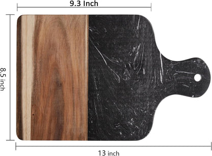 Marble and Acacia Wood Cutting Board, Charcuterie Chopping Board with Handle, Decorative Serving Board for Cheese, Steak, Bread, Fruit (white)