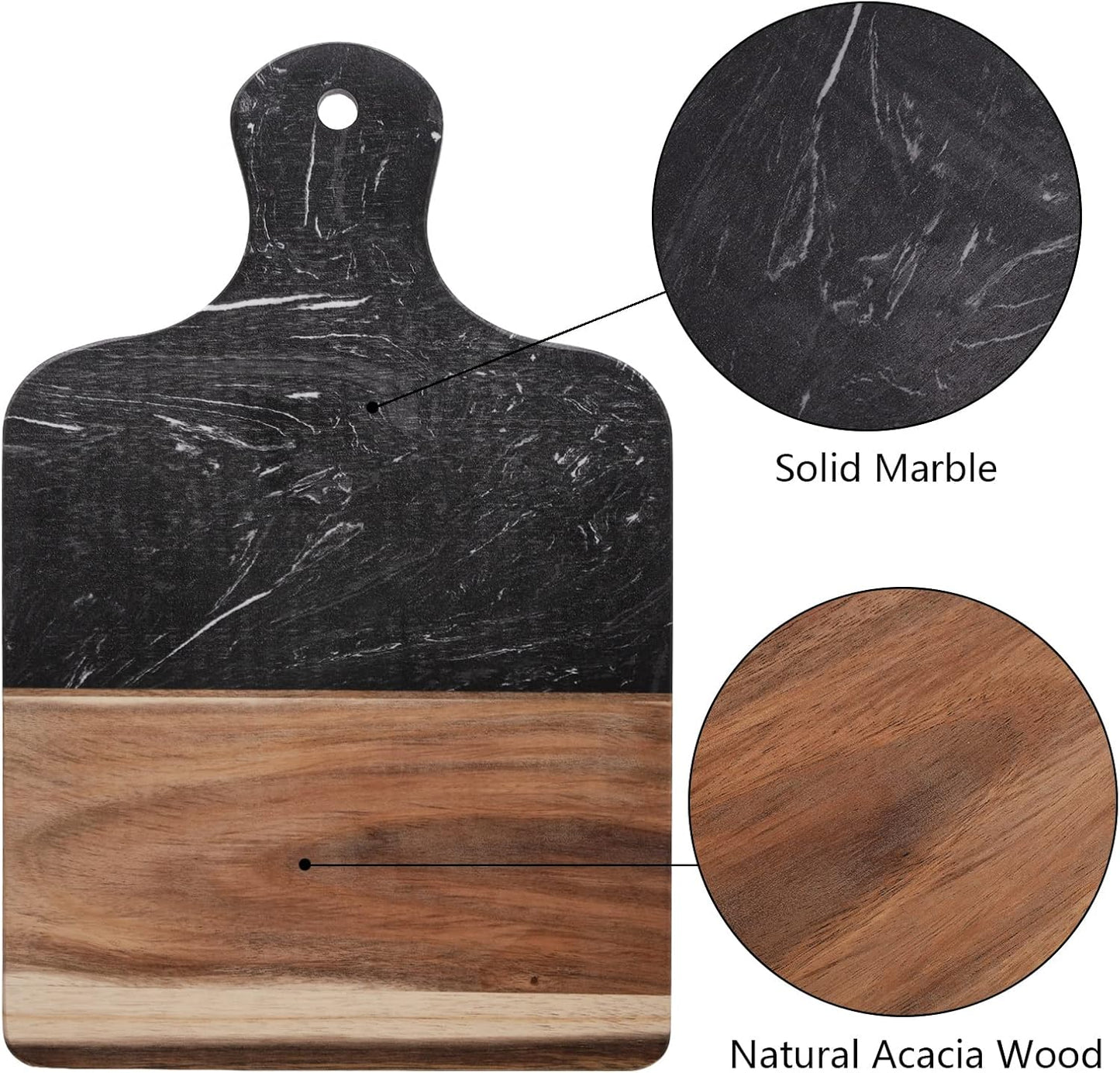 Marble and Acacia Wood Cutting Board, Charcuterie Chopping Board with Handle, Decorative Serving Board for Cheese, Steak, Bread, Fruit (white)