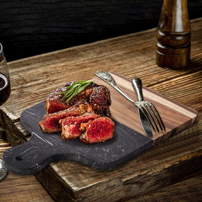 Marble and Acacia Wood Cutting Board, Charcuterie Chopping Board with Handle, Decorative Serving Board for Cheese, Steak, Bread, Fruit (white)