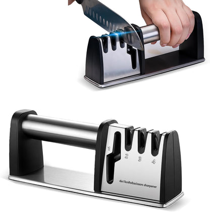 Knife Sharpeners, 4 in 1 Professional Chef's Kitchen Knife Accessories, Kitchen Blade & Scissors Sharpening Tool, Versatile Manual Knife Sharpener, Easy to Use, for Kitchen Knife