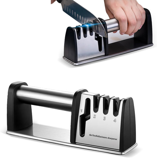 Knife Sharpeners, 4 in 1 Professional Chef's Kitchen Knife Accessories, Kitchen Blade & Scissors Sharpening Tool, Versatile Manual Knife Sharpener, Easy to Use, for Kitchen Knife