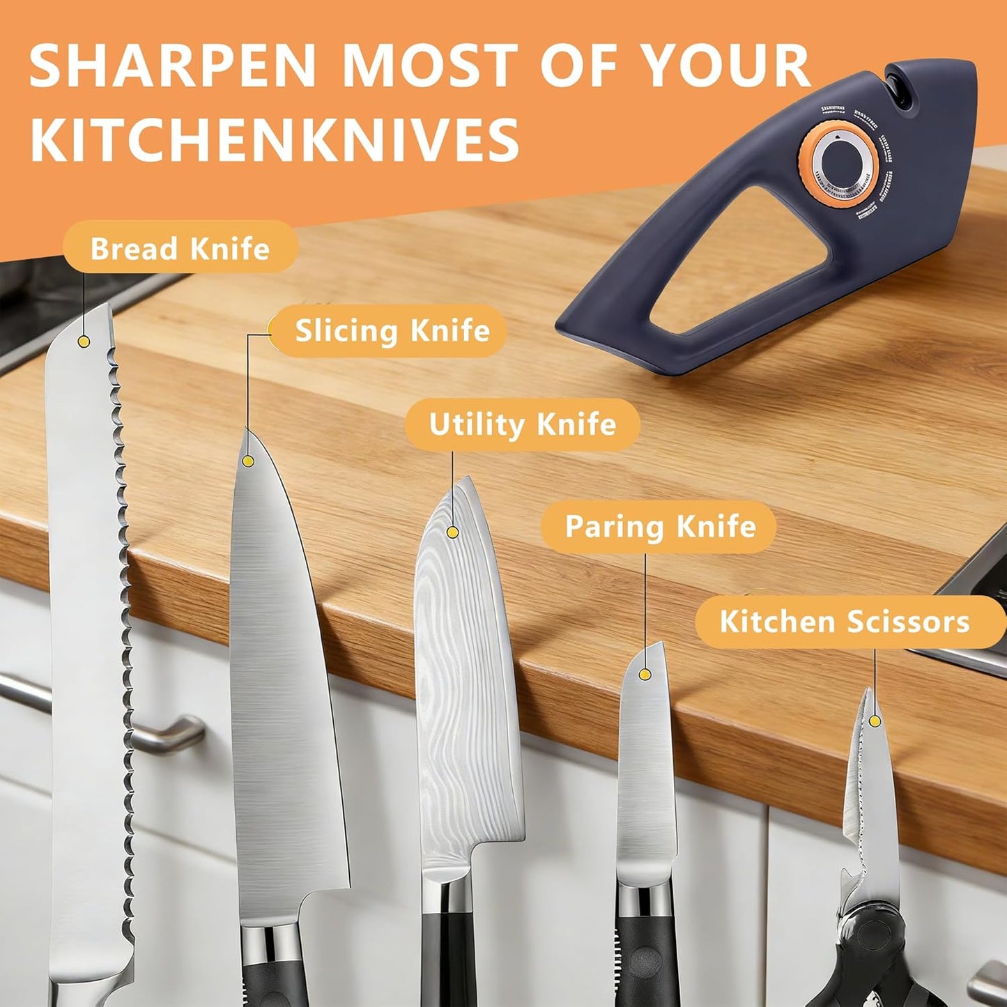 Knife Sharpeners, 4 in 1 Professional Chef's Kitchen Knife Accessories, Kitchen Blade & Scissors Sharpening Tool, Versatile Manual Knife Sharpener, Easy to Use, for Kitchen Knife