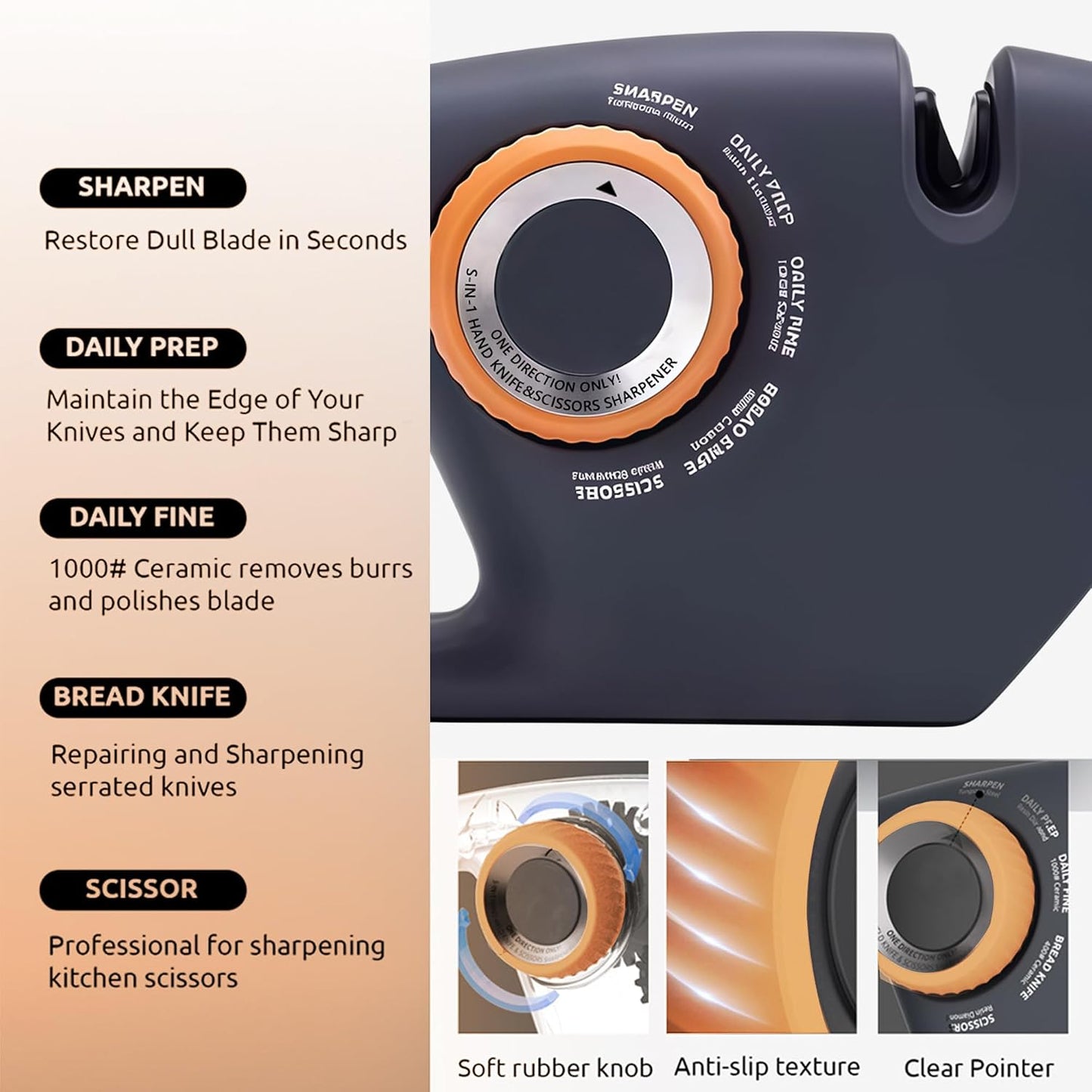 Knife Sharpeners, 4 in 1 Professional Chef's Kitchen Knife Accessories, Kitchen Blade & Scissors Sharpening Tool, Versatile Manual Knife Sharpener, Easy to Use, for Kitchen Knife