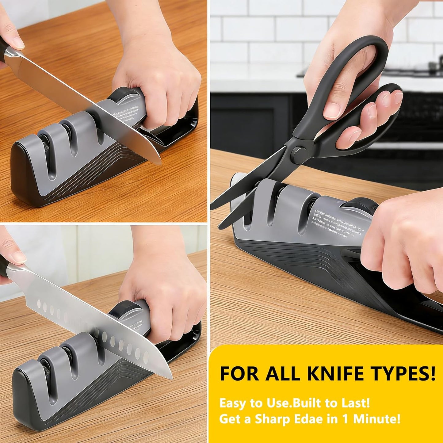 Knife Sharpeners, 4 in 1 Professional Chef's Kitchen Knife Accessories, Kitchen Blade & Scissors Sharpening Tool, Versatile Manual Knife Sharpener, Easy to Use, for Kitchen Knife