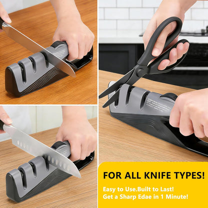 Knife Sharpeners, 4 in 1 Professional Chef's Kitchen Knife Accessories, Kitchen Blade & Scissors Sharpening Tool, Versatile Manual Knife Sharpener, Easy to Use, for Kitchen Knife