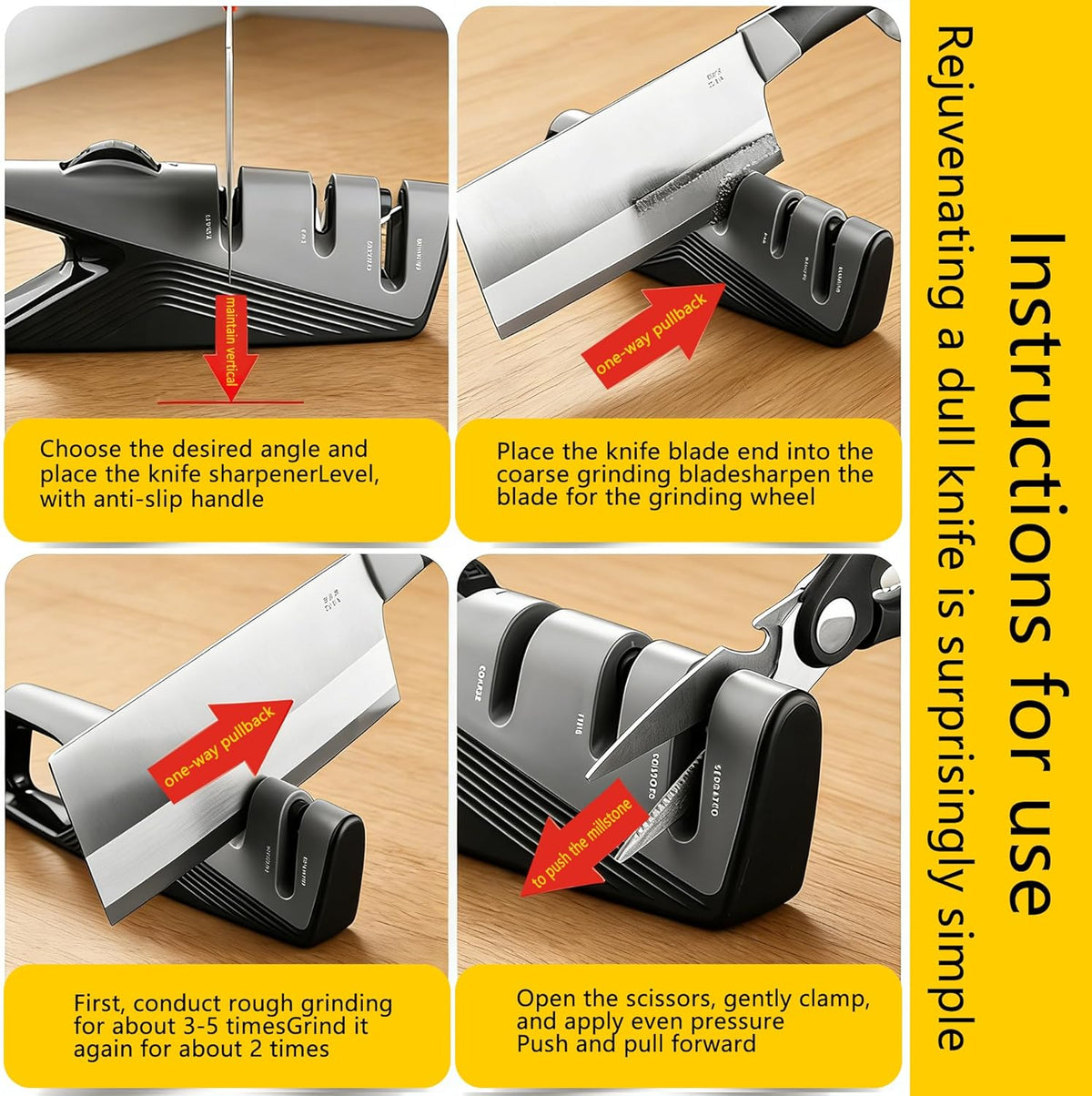 Knife Sharpeners, 4 in 1 Professional Chef's Kitchen Knife Accessories, Kitchen Blade & Scissors Sharpening Tool, Versatile Manual Knife Sharpener, Easy to Use, for Kitchen Knife