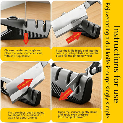 Knife Sharpeners, 4 in 1 Professional Chef's Kitchen Knife Accessories, Kitchen Blade & Scissors Sharpening Tool, Versatile Manual Knife Sharpener, Easy to Use, for Kitchen Knife