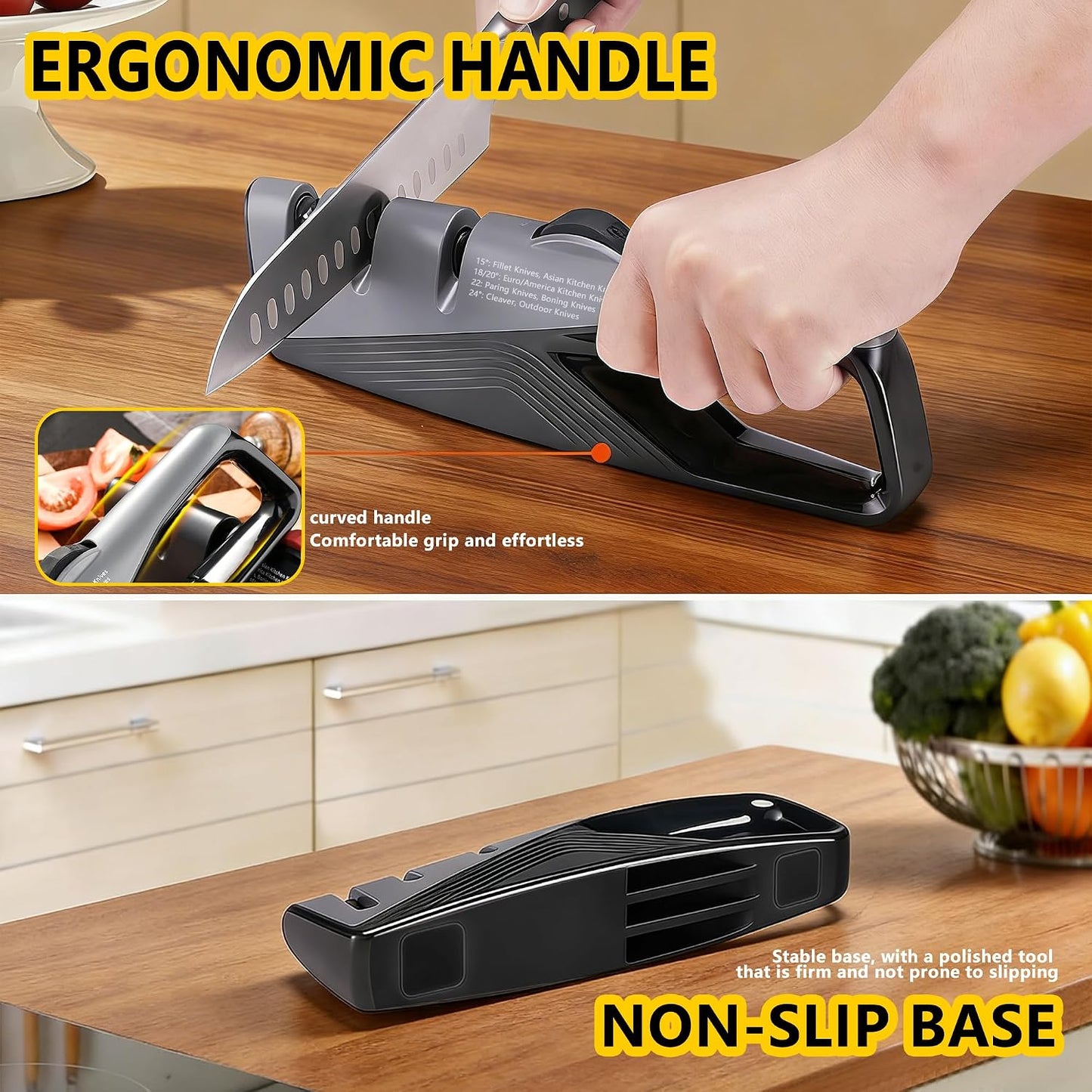 Knife Sharpeners, 4 in 1 Professional Chef's Kitchen Knife Accessories, Kitchen Blade & Scissors Sharpening Tool, Versatile Manual Knife Sharpener, Easy to Use, for Kitchen Knife