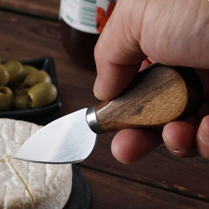 4-Piece Set of Stainless Steel Cheese Knives with Wood Hand, Including Cheese Slicer and Cheese Cutters, Essential Cheese Tools for the Kitchen (Walnut handle, Gold)