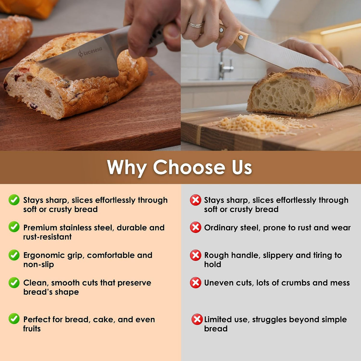 8" Bread Knife, Tomato Knife, Multifunction Serrated Bread Knife Ultra Sharp Offset, Steel Handle Shark-Inspired Ergonomic Stainless for Homemade Bread, Bagels, Sourdough, Vegetables, Fruits