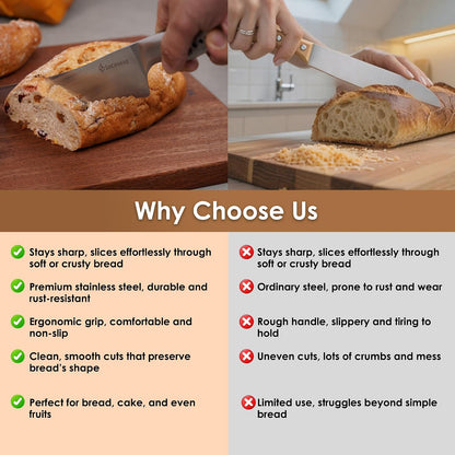 8" Bread Knife, Tomato Knife, Multifunction Serrated Bread Knife Ultra Sharp Offset, Steel Handle Shark-Inspired Ergonomic Stainless for Homemade Bread, Bagels, Sourdough, Vegetables, Fruits