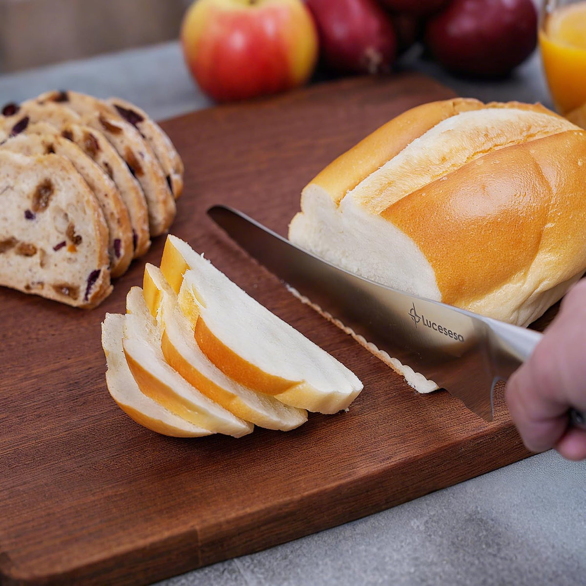 8" Bread Knife, Tomato Knife, Multifunction Serrated Bread Knife Ultra Sharp Offset, Steel Handle Shark-Inspired Ergonomic Stainless for Homemade Bread, Bagels, Sourdough, Vegetables, Fruits
