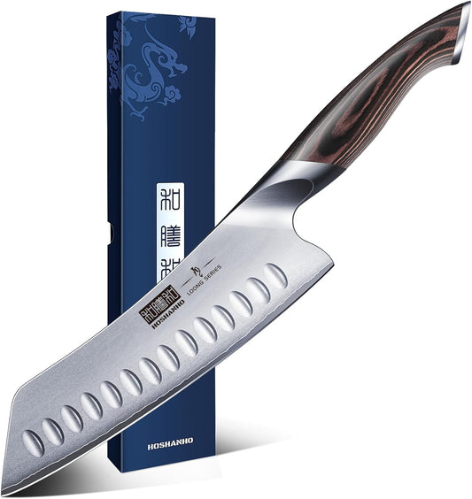 7 Inch Japanese Chef Knife, Ultra Sharp Kitchen Santoku Knives | Professional Japanese High Carbon Stainless Steel Kitchen Knife, Cooking Knife with Ergonomic Pakkawood Handle, Gifts