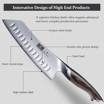 7 Inch Japanese Chef Knife, Ultra Sharp Kitchen Santoku Knives | Professional Japanese High Carbon Stainless Steel Kitchen Knife, Cooking Knife with Ergonomic Pakkawood Handle, Gifts
