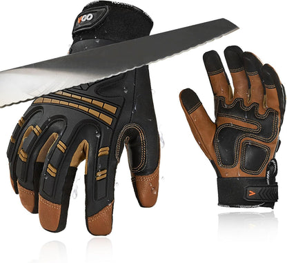 ... Cut Resistant Gloves, Cutproof Leather Work Gloves Men Women,EN388 level E, ANSI level A5,Touchscreen,Mechanics Gloves