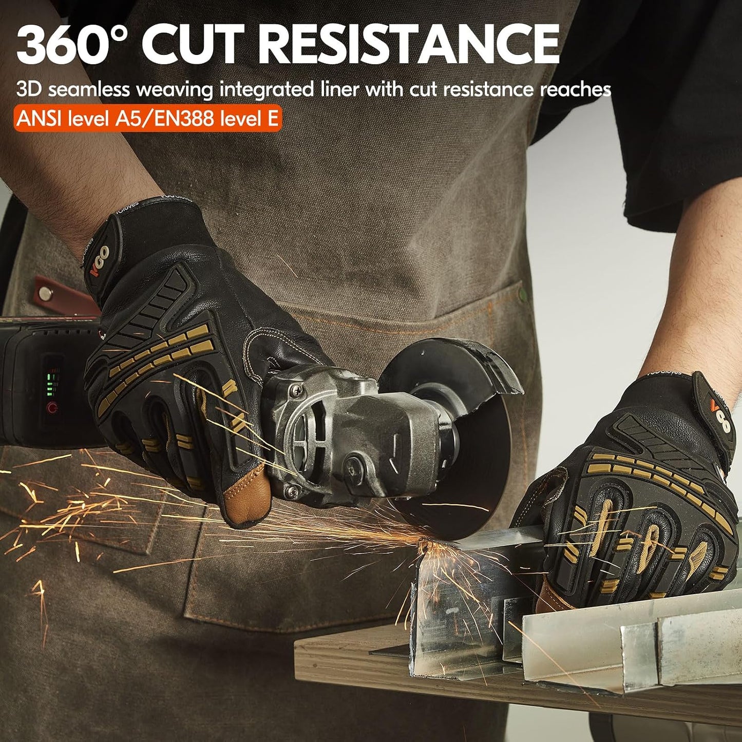 ... Cut Resistant Gloves, Cutproof Leather Work Gloves Men Women,EN388 level E, ANSI level A5,Touchscreen,Mechanics Gloves