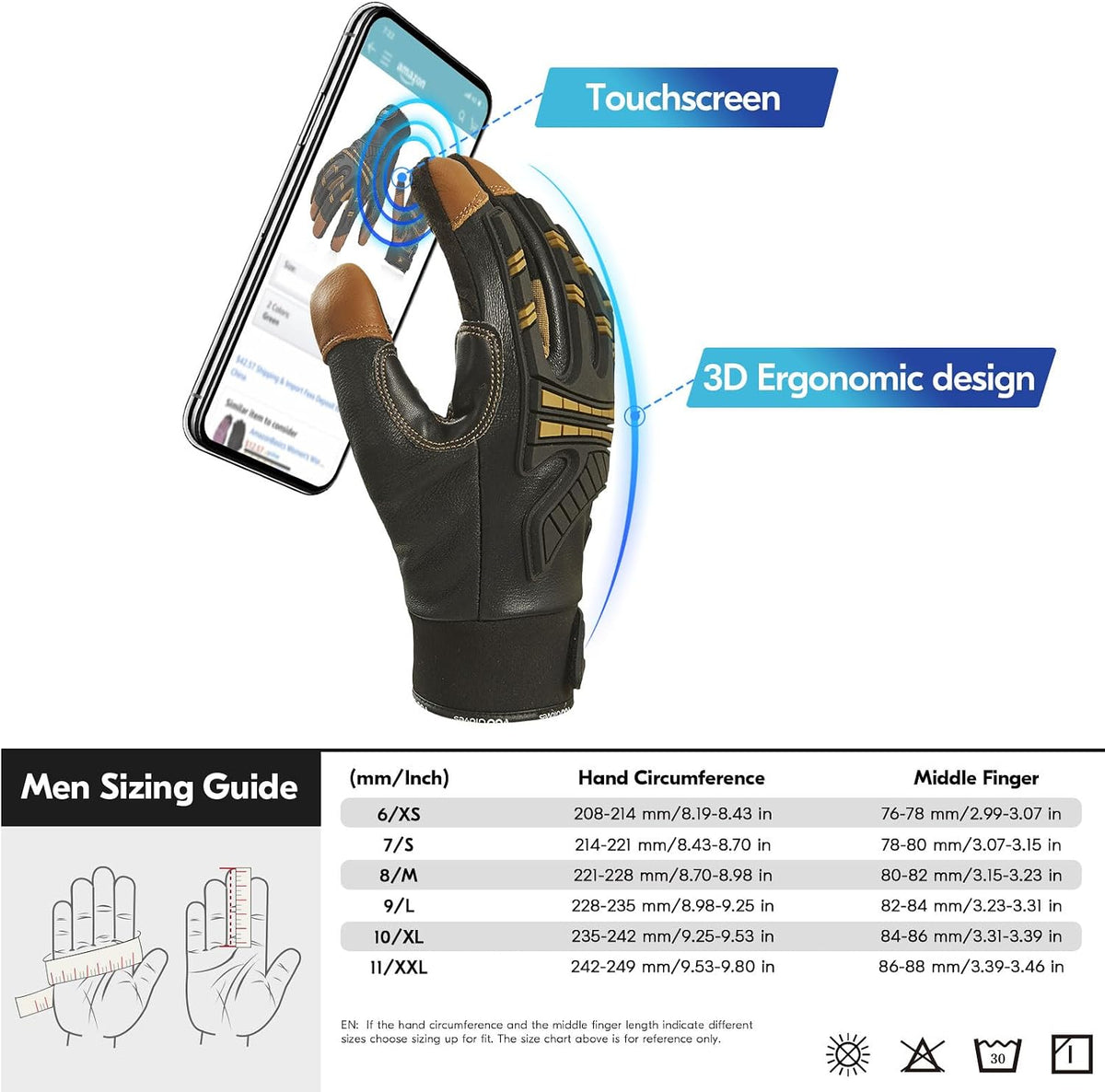 ... Cut Resistant Gloves, Cutproof Leather Work Gloves Men Women,EN388 level E, ANSI level A5,Touchscreen,Mechanics Gloves