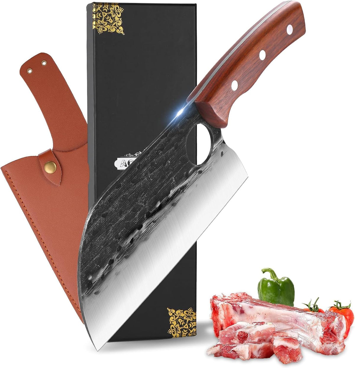 8 Inch Serbian Butcher Knife, Hand Forged Meat Cleaver