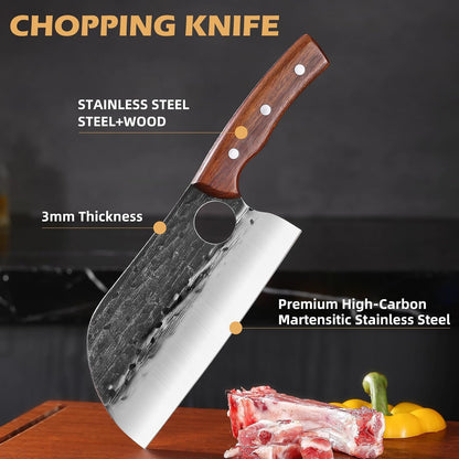 8 Inch Serbian Butcher Knife, Hand Forged Meat Cleaver