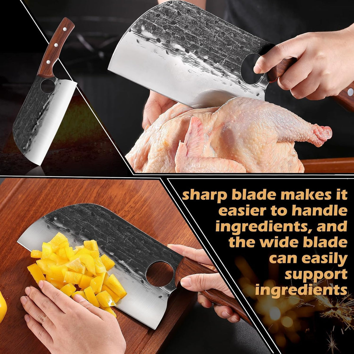 8 Inch Serbian Butcher Knife, Hand Forged Meat Cleaver