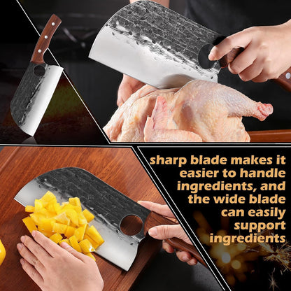 8 Inch Serbian Butcher Knife, Hand Forged Meat Cleaver