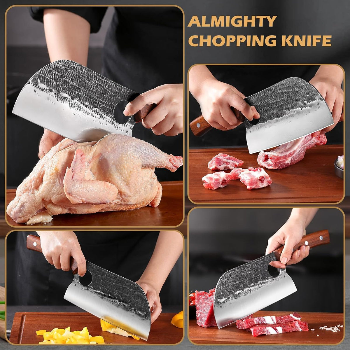 8 Inch Serbian Butcher Knife, Hand Forged Meat Cleaver