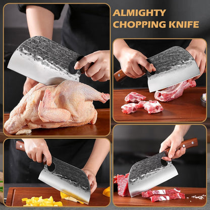 8 Inch Serbian Butcher Knife, Hand Forged Meat Cleaver