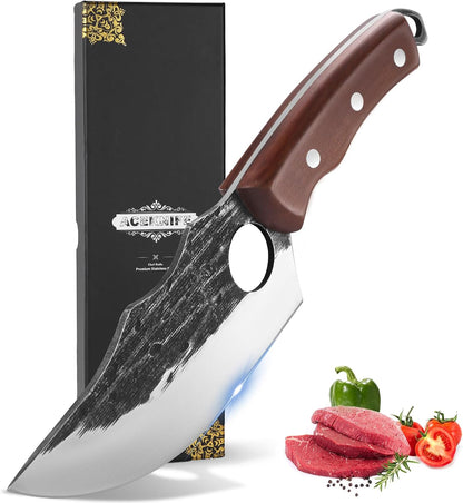 8 Inch Serbian Butcher Knife, Hand Forged Meat Cleaver