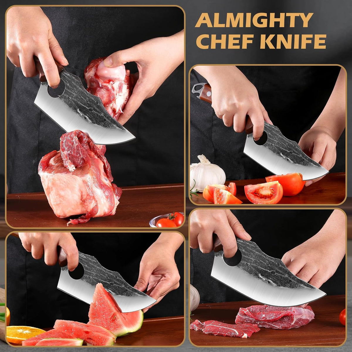 8 Inch Serbian Butcher Knife, Hand Forged Meat Cleaver