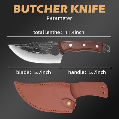 8 Inch Serbian Butcher Knife, Hand Forged Meat Cleaver