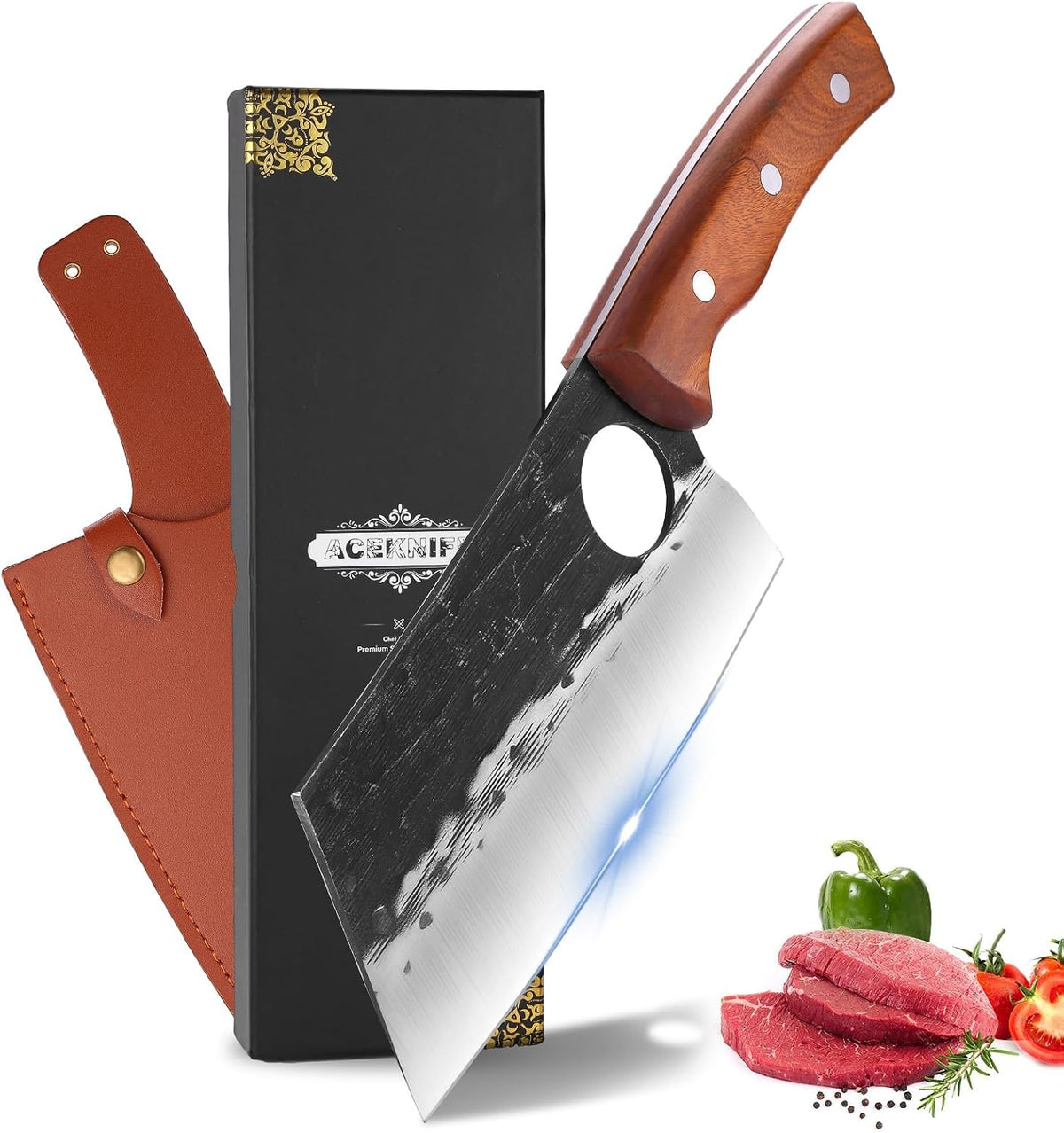 8 Inch Serbian Butcher Knife, Hand Forged Meat Cleaver